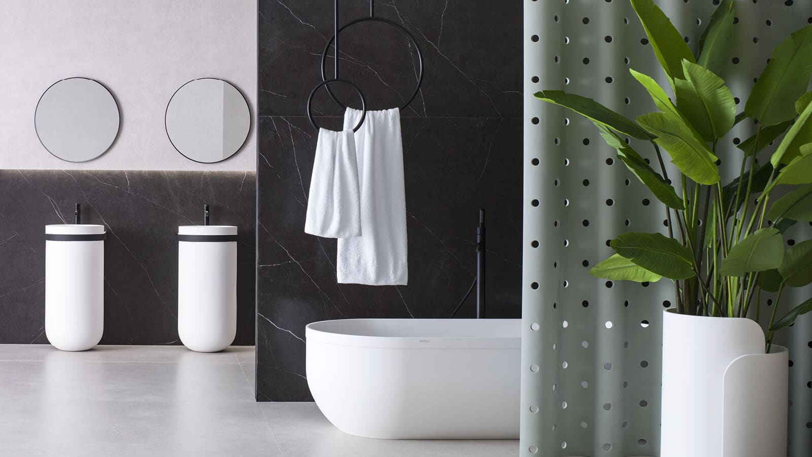 Krion Solid Surface de Porcelanosa: bañera exenta en acabado blanco satinado